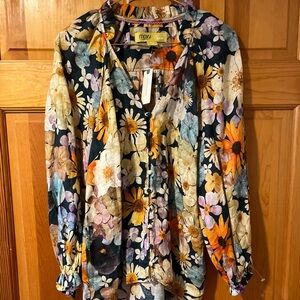 ANTHROPOLOGIE MAEVE Moxy Collective Linen Floral Blouse Size XS